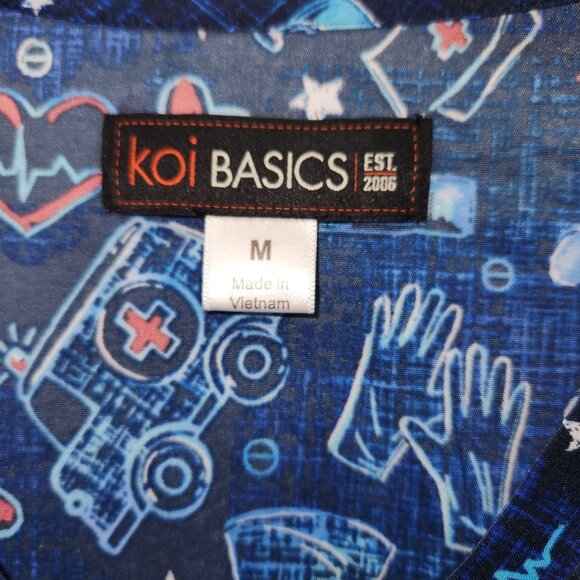 Koi Basics Leslie Medical Scrub Top M Blue Medical Print 4192 - Picture 4 of 12